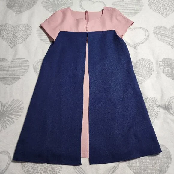 Vintage 1980's Bedford Fair Lifestyles Pink & Navy Dress - Size 10โ - Picture 1 of 4
